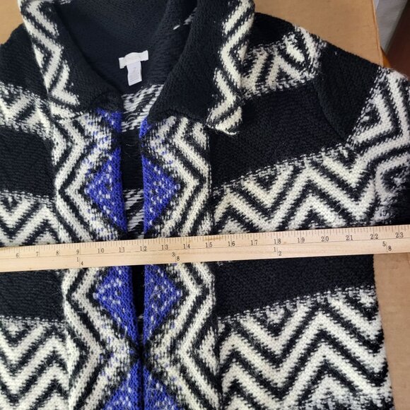 Chico's Size 2 Women's Black Blue Chevron Geometric Knit Long Cardigan Sweater - Picture 6 of 9